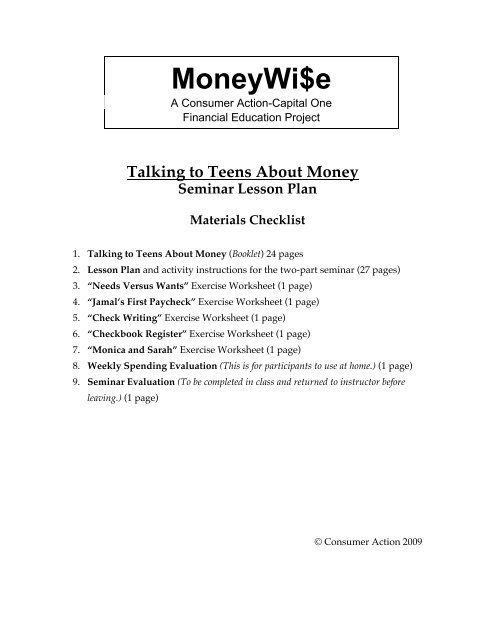 Talking to Teens about Money - Seminar Lesson ... - Consumer Action