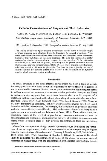 Cellular Concentrations of Enzymes and Their Substrates Introduction