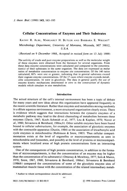 Cellular Concentrations of Enzymes and Their Substrates Introduction