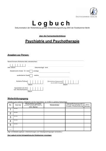 Logbuch FA Psychiatrie und Psychotherapie [PDF] - Ãrztekammer ...
