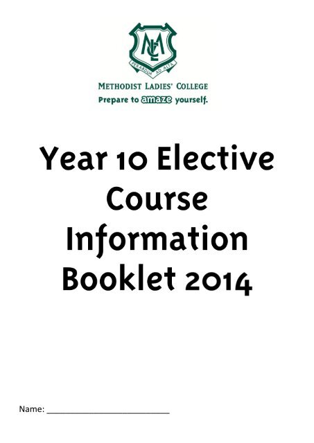 Year 10 Subject Selection Booklet - Methodist Ladies' College