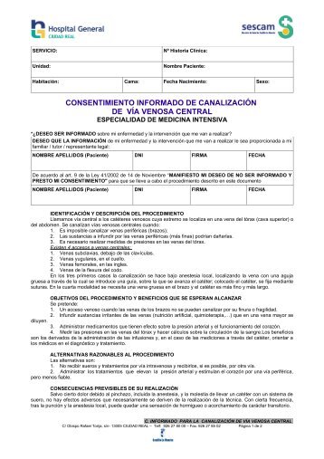 consentimiento informado de canalizaciÃ³n de vÃ­a venosa central