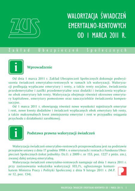 waloryzacja świadczeń emerytalno-rentowych od 1 marca 2011 r.