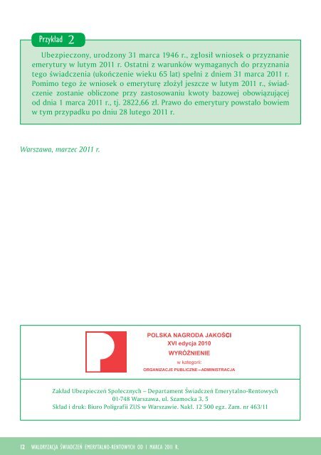 waloryzacja świadczeń emerytalno-rentowych od 1 marca 2011 r.