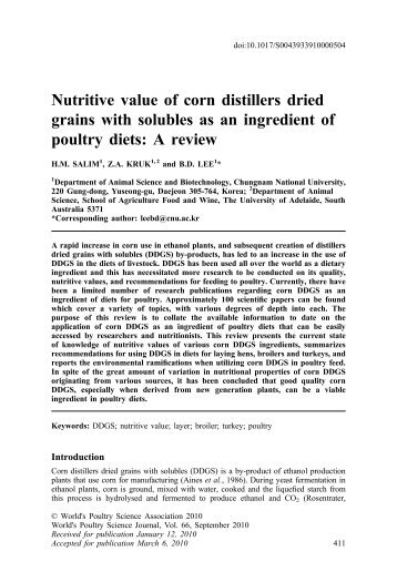 Nutritive value of corn distillers dried grains with solubles as an ...