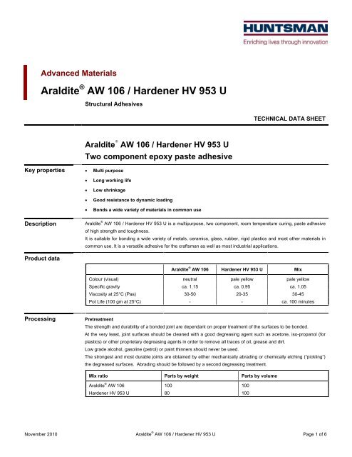 Araldite AW 106 / Hardener HV 953 U - Mouldlife