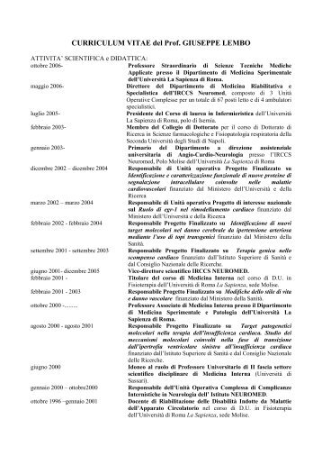 CURRICULUM VITAE del Prof. GIUSEPPE LEMBO - ONLUS Futura ...