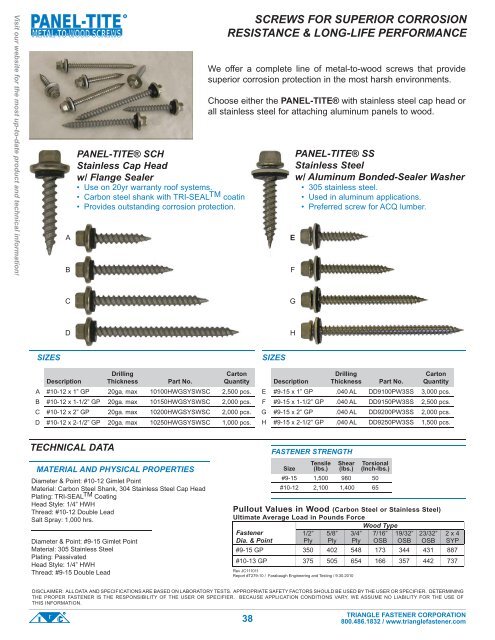 Self-Tapping Carbon and Stainless Fasteners - Triangle Fastener