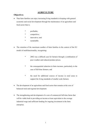 AGRICULTURE Objectives - Department of Taoiseach