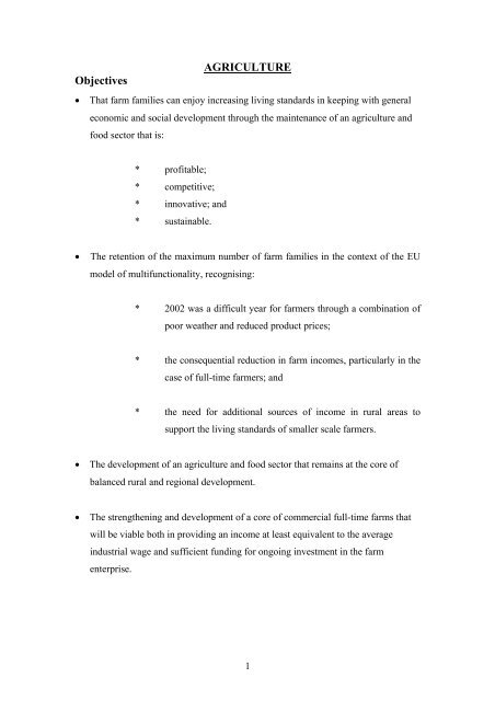 AGRICULTURE Objectives - Department of Taoiseach