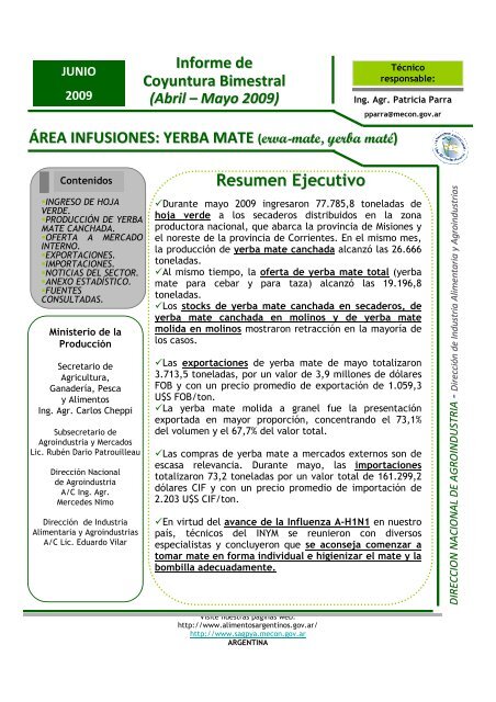 ÁREA INFUSIONES: YERBA MATE Resumen Ejecutivo Informe de ...