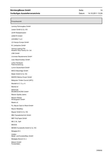 Ausstellerliste 2010 - Fensterbau Frontale