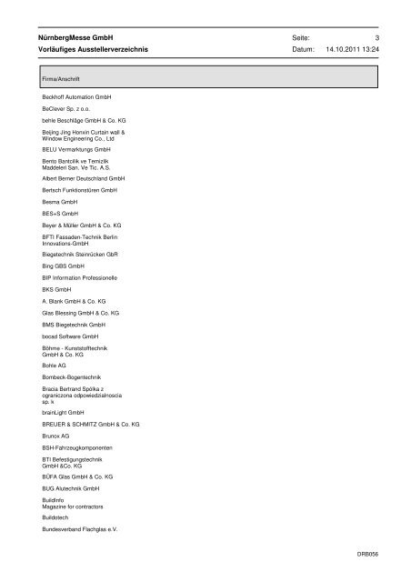 Ausstellerliste 2010 - Fensterbau Frontale