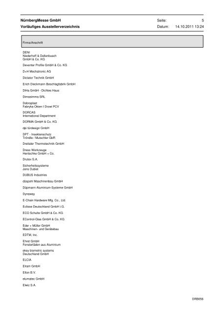 Ausstellerliste 2010 - Fensterbau Frontale