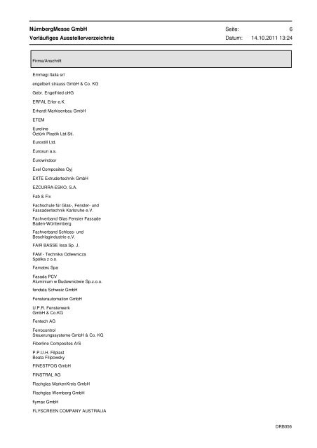 Ausstellerliste 2010 - Fensterbau Frontale