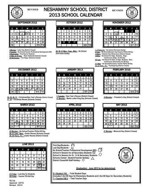 2012 - 2013 School Calendar - Neshaminy School District 2012 - 2013 School Calendar - Neshaminy School District