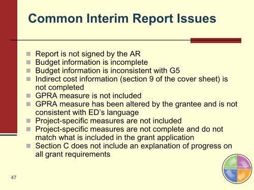 Performance Monitoring, Evaluation, and Interim Reports