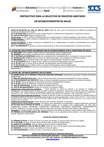 instructivo para la solicitud de registro sanitario de establecimientos ...