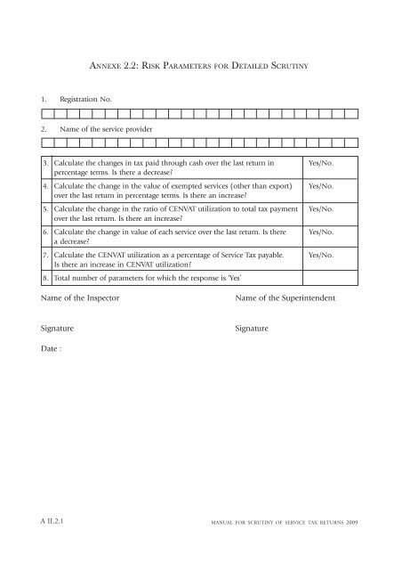 Manual for Scrutiny of Service Tax Returns 2009 - Central Excise ...