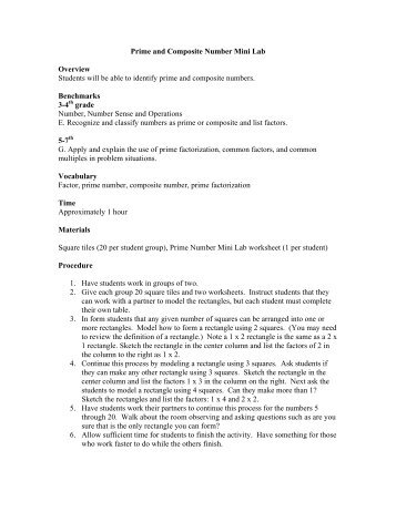 Prime and Composite Number Mini Lab