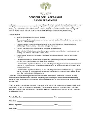 CONSENT FOR LASER/LIGHT BASED TREATMENT - Urogyn.org