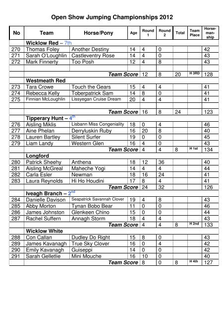 Members Team Show Jumping - Irish Pony Club