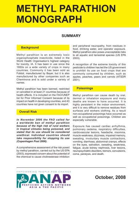 METHYL PARATHION MONOgRAPH SUMMARY - PAN AP - Home