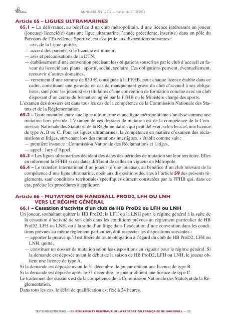 annuaire de la ffhb 2011/2012