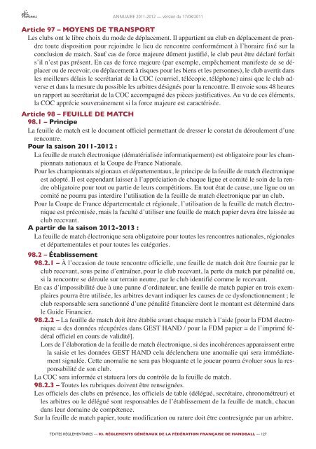 annuaire de la ffhb 2011/2012