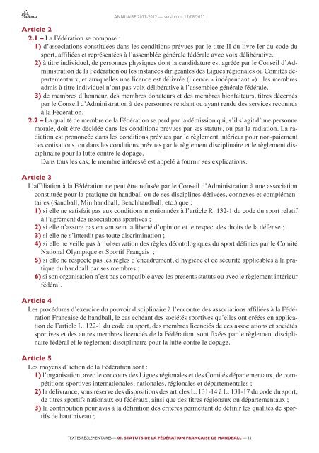 annuaire de la ffhb 2011/2012