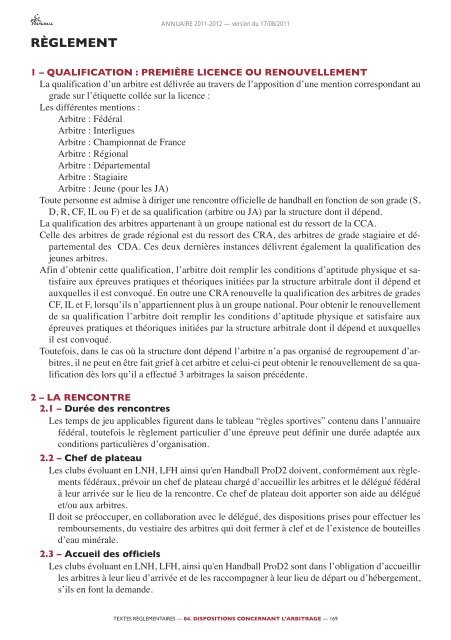 annuaire de la ffhb 2011/2012