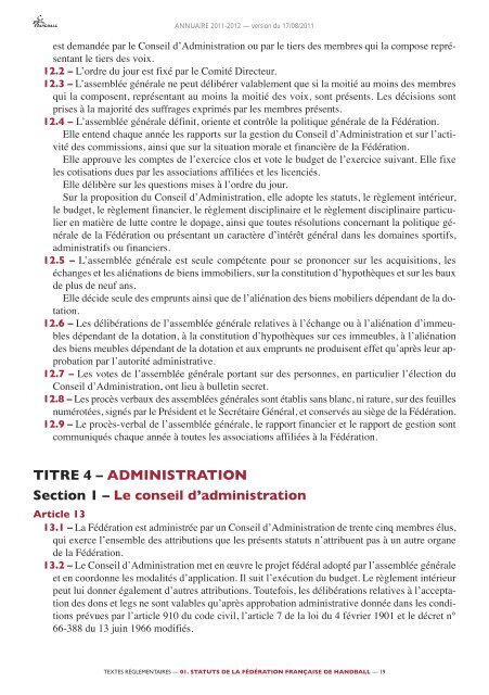 annuaire de la ffhb 2011/2012