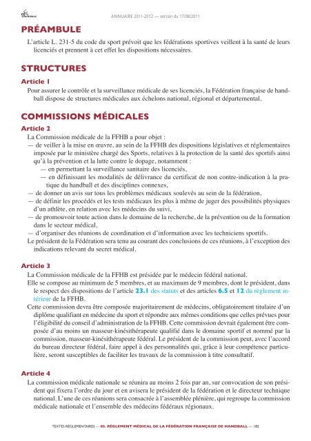 annuaire de la ffhb 2011/2012