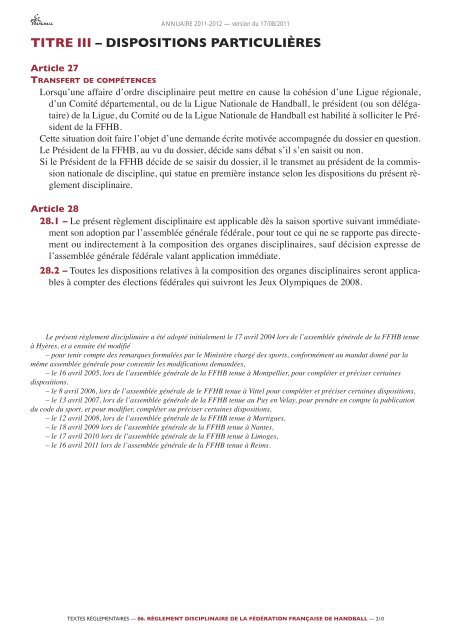 annuaire de la ffhb 2011/2012