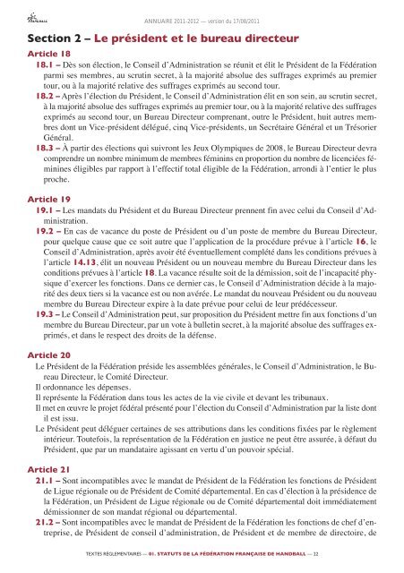 annuaire de la ffhb 2011/2012