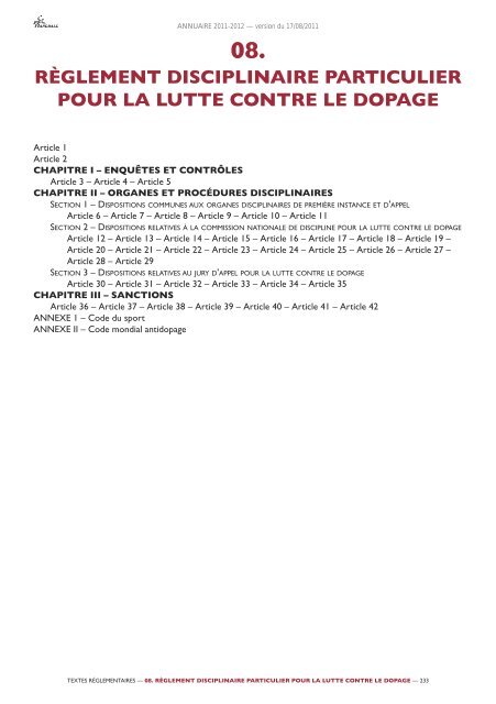 annuaire de la ffhb 2011/2012