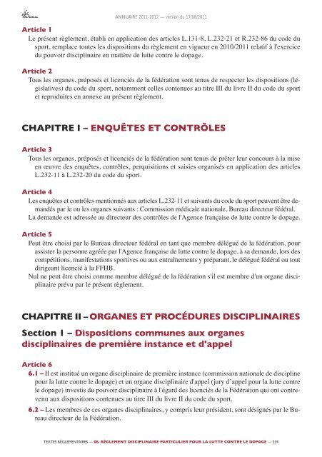 annuaire de la ffhb 2011/2012