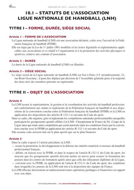 annuaire de la ffhb 2011/2012