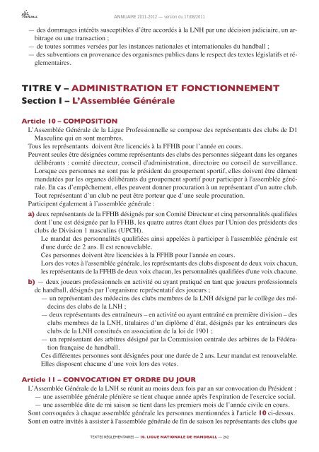 annuaire de la ffhb 2011/2012