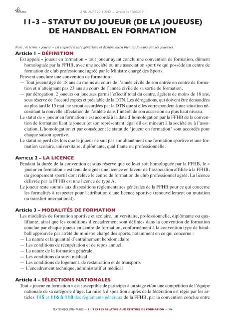 annuaire de la ffhb 2011/2012