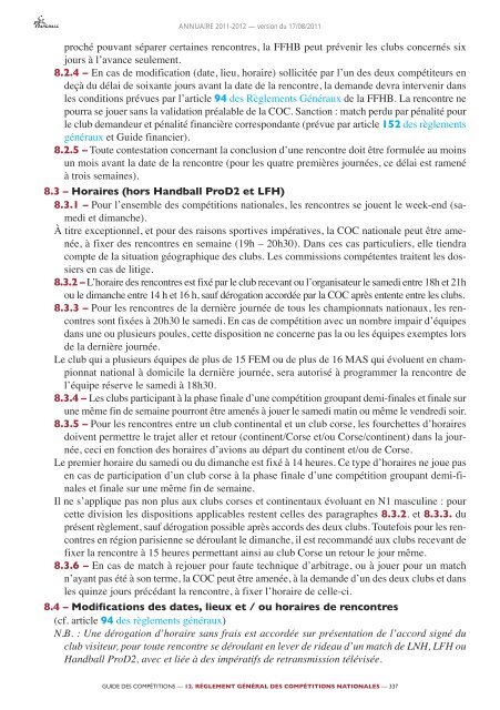 annuaire de la ffhb 2011/2012