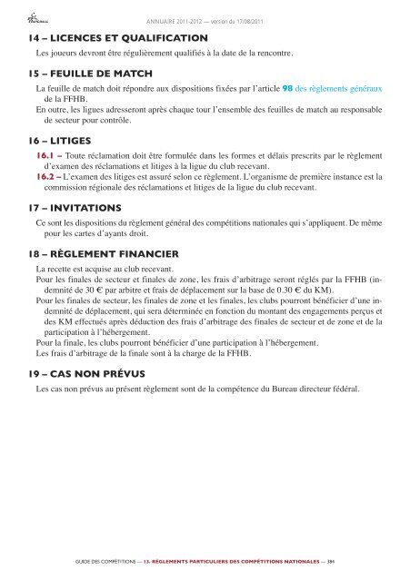 annuaire de la ffhb 2011/2012