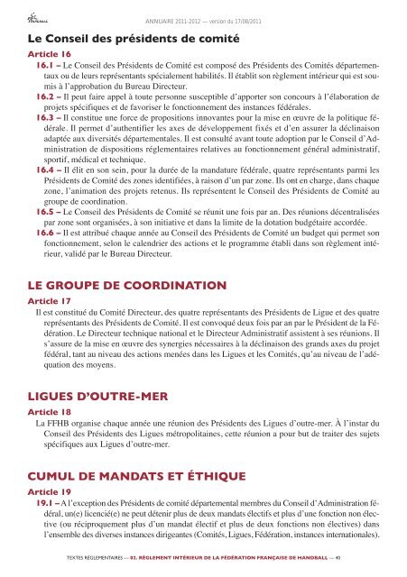 annuaire de la ffhb 2011/2012