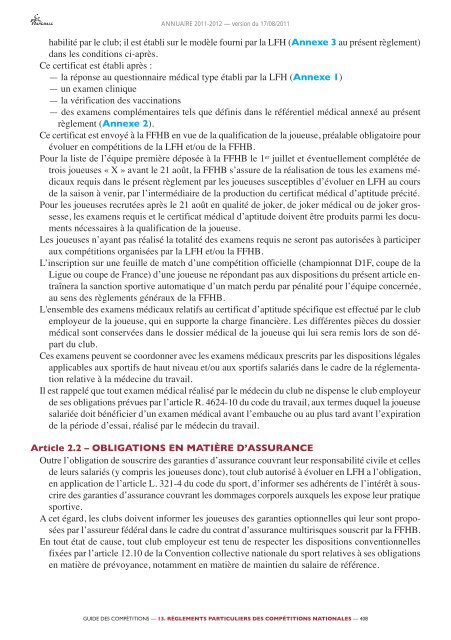 annuaire de la ffhb 2011/2012