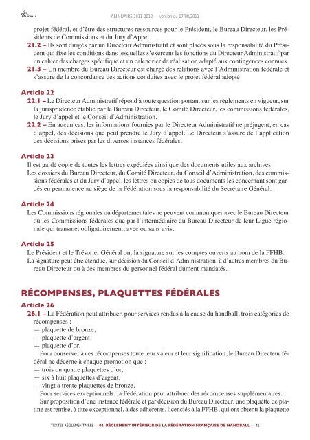 annuaire de la ffhb 2011/2012