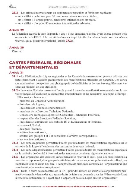 annuaire de la ffhb 2011/2012