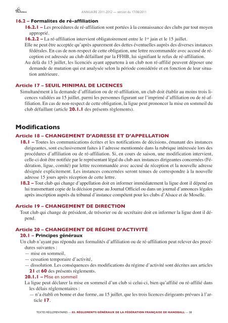 annuaire de la ffhb 2011/2012