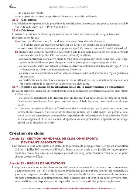 annuaire de la ffhb 2011/2012