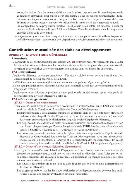 annuaire de la ffhb 2011/2012