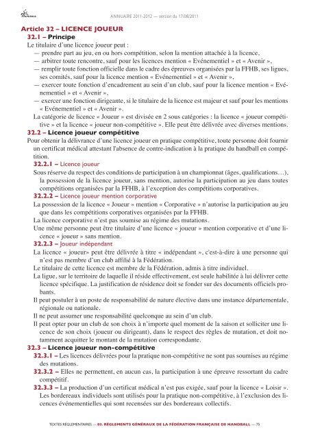 annuaire de la ffhb 2011/2012